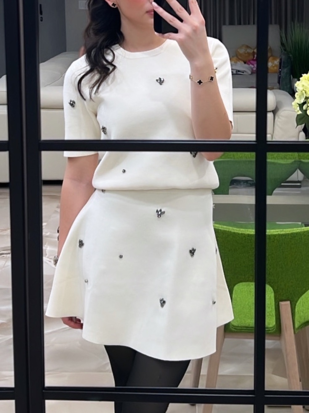 Cream Short Sleeve Skirt Set Like New